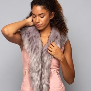 Vegan Leather Bow Vest with Faux Fur - Blush